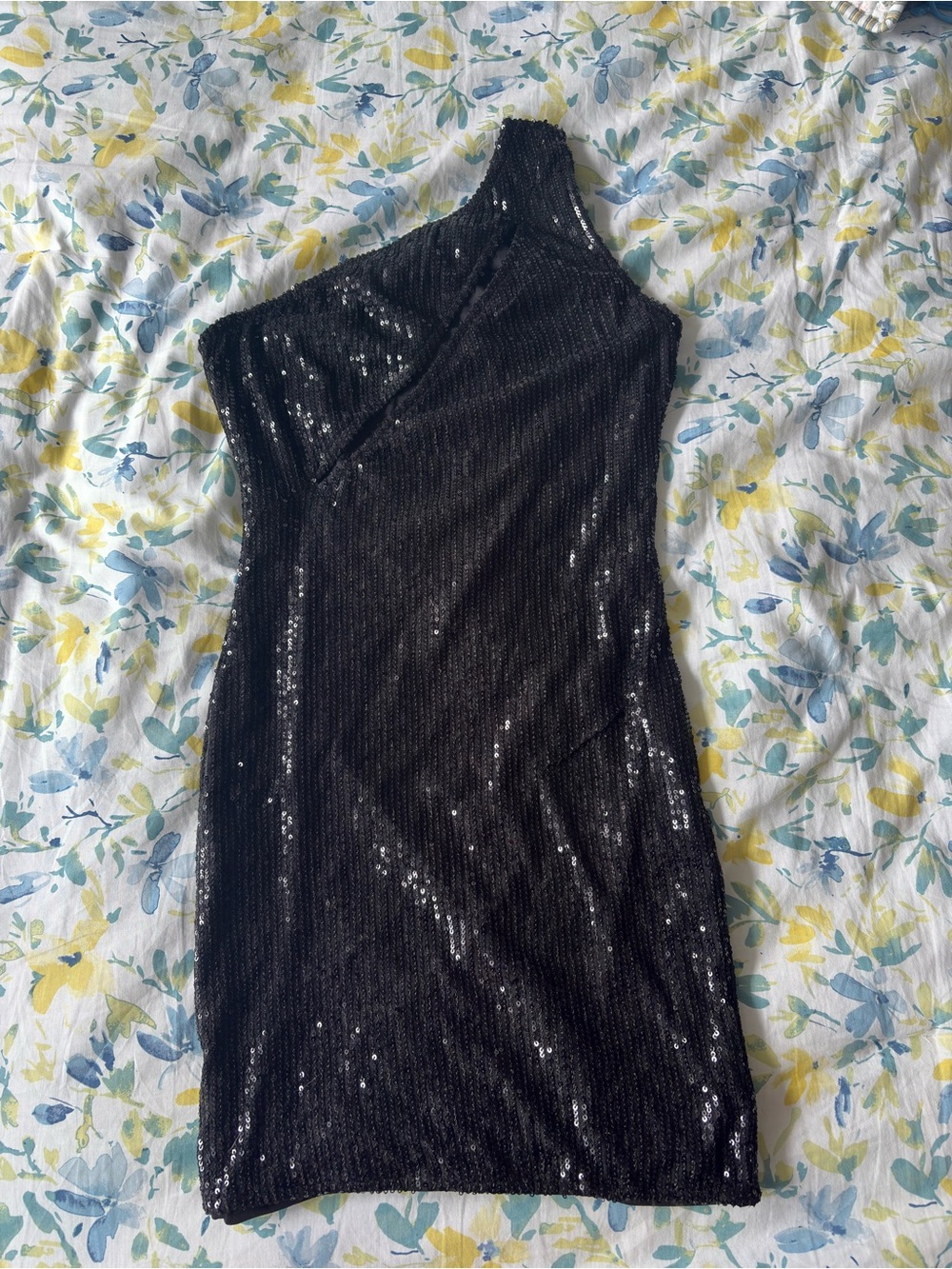 Fashion Nova Black One-Shoulder Sequin Mini Dress